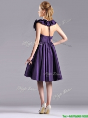Elegant Halter Top Backless Short Dama Dress in Dark Purple