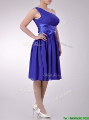 Elegant One Shoulder Chiffon Blue Dama Dress with Side Zipper