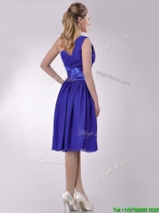 Elegant One Shoulder Chiffon Blue Dama Dress with Side Zipper