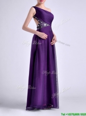 Elegant One Shoulder Criss Cross Purple Dama Dress with Beading