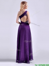 Elegant One Shoulder Criss Cross Purple Dama Dress with Beading