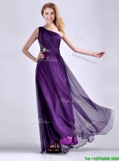 Elegant One Shoulder Criss Cross Purple Dama Dress with Beading