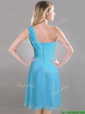 Elegant One Shoulder Ruched Chiffon Prom Dress in Aqua Blue