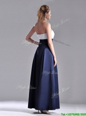 Elegant Strapless Ankle Length Prom Dress in Navy Blue and White