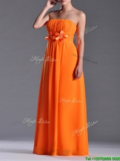 Empire Strapless Ruching Chiffon Long Prom Dress in Orange
