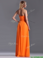 Empire Strapless Ruching Chiffon Long Prom Dress in Orange