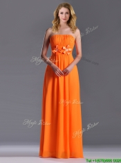Empire Strapless Ruching Chiffon Long Prom Dress in Orange