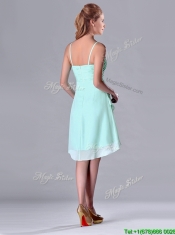 Empire Straps Apple Green Ruching Short Dama Dress in Chiffon