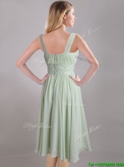 Exclusive Beaded and Ruched Apple Green V Neck Prom Dress in Chiffon