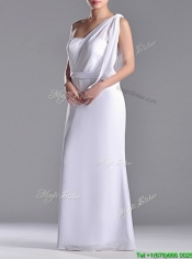 Exclusive Column White Chiffon Backless Prom Dress with One Shoulder