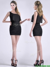 Exquisite Column Scoop Black Dama Dress with Appliques and Ruching