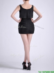 Exquisite Column Scoop Black Dama Dress with Appliques and Ruching