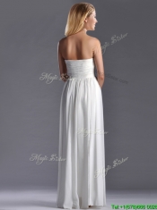 Exquisite Empire Sweetheart Ruched White Long Dama Dress in Chiffon