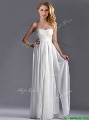 Exquisite Empire Sweetheart Ruched White Long Dama Dress in Chiffon