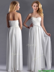 Exquisite Empire Sweetheart Ruched White Long Dama Dress in Chiffon
