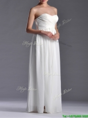 Exquisite Empire Sweetheart Ruched White Long Dama Dress in Chiffon