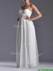 Exquisite Empire Sweetheart Ruched White Long Dama Dress in Chiffon