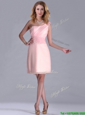 Exquisite One Shoulder Side Zipper Prom Dress in Baby Pink