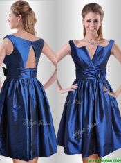 Exquisite Open Back Hand Crafted Flower Prom Dress in Royal Blue