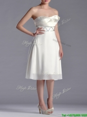 Fashionable Beaded Decorated Waist Chiffon Dama Dress in Tea Length