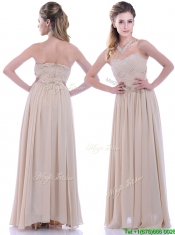 Fashionable Empire Champagne Chiffon Dama Dress with Beading and Ruching