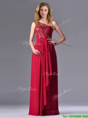 Fashionable Empire One Shoulder Sequins Red Dama Dress with Side Zipper