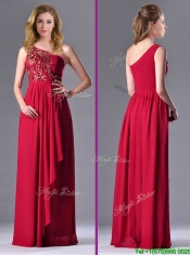 Fashionable Empire One Shoulder Sequins Red Dama Dress with Side Zipper