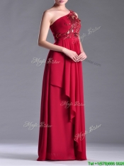 Fashionable Empire One Shoulder Sequins Red Dama Dress with Side Zipper