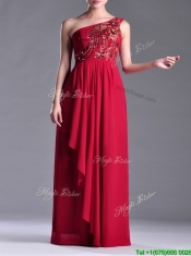 Fashionable Empire One Shoulder Sequins Red Dama Dress with Side Zipper