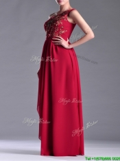 Fashionable Empire One Shoulder Sequins Red Dama Dress with Side Zipper