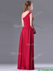 Fashionable Empire One Shoulder Sequins Red Dama Dress with Side Zipper