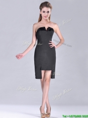 Fashionable Front Short Back Long V Neck Prom Dress in Black