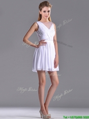 Fashionable See Through Scoop White Prom Dress with Ruching