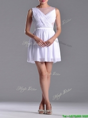Fashionable See Through Scoop White Prom Dress with Ruching