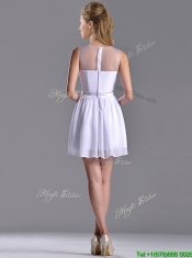 Fashionable See Through Scoop White Prom Dress with Ruching