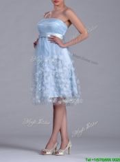 Gorgeous Empire Tea Length Applique Tulle Prom Dress in Light Blue