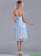 Gorgeous Empire Tea Length Applique Tulle Prom Dress in Light Blue