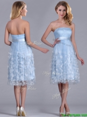 Gorgeous Empire Tea Length Applique Tulle Prom Dress in Light Blue