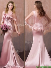 Gorgeous Mermaid V Neck Beaded Prom Dress with Brush Train