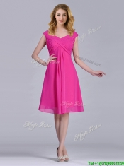 Hot Pink Empire Knee-length Chiffon Ruching Short Prom Dress for Graduation