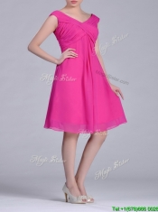 Hot Pink Empire Knee-length Chiffon Ruching Short Prom Dress for Graduation