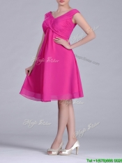 Hot Pink Empire Knee-length Chiffon Ruching Short Prom Dress for Graduation