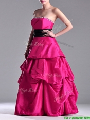 Hot Sale A Line Black Belt Prom Dress with Beaded Top and Bubbles