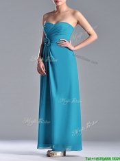 Hot Sale Ankle Length Hand Crafted Flower Dama Dress in Teal