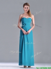 Hot Sale Ankle Length Hand Crafted Flower Dama Dress in Teal