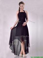 Hot Sale Halter Top High Low High Low Prom Dress with Beading