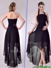 Hot Sale Halter Top High Low High Low Prom Dress with Beading