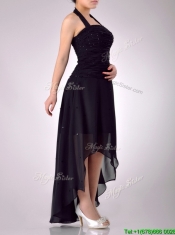Hot Sale Halter Top High Low High Low Prom Dress with Beading