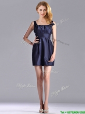 Hot Sale Square Handcrafted Flower Short Dama Dress in Navy Blue