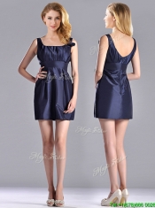 Hot Sale Square Handcrafted Flower Short Dama Dress in Navy Blue